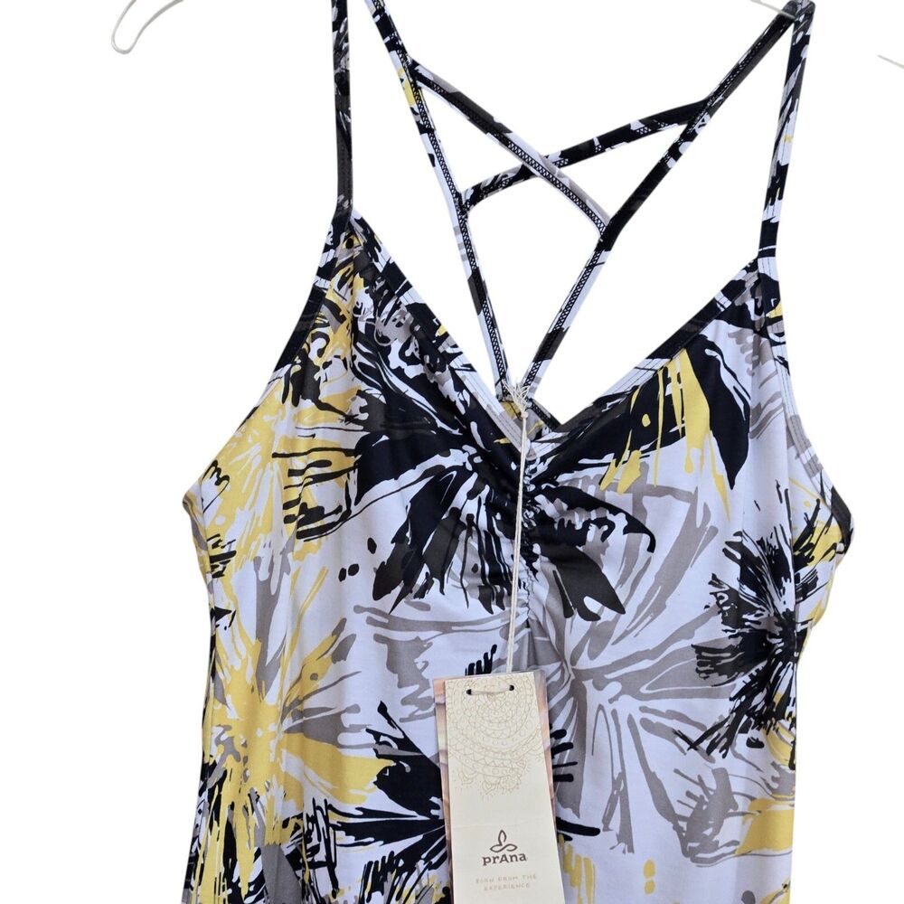 prAna Womens L Sonja Dress Short Floral Print Strappy Athletic Beluga Burst NEW - Picture 3 of 11